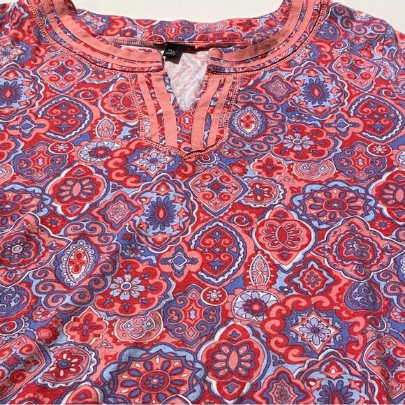 Talbots Pink Paisley Split Neck Pima Cotton Blend 3/4 Sleeve Blouse Women's XLP - Picture 9 of 16